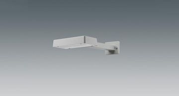 Eine moderne, rechteckige Wandleuchte aus Metall, minimalistisch an einer grauen Wand montiert.